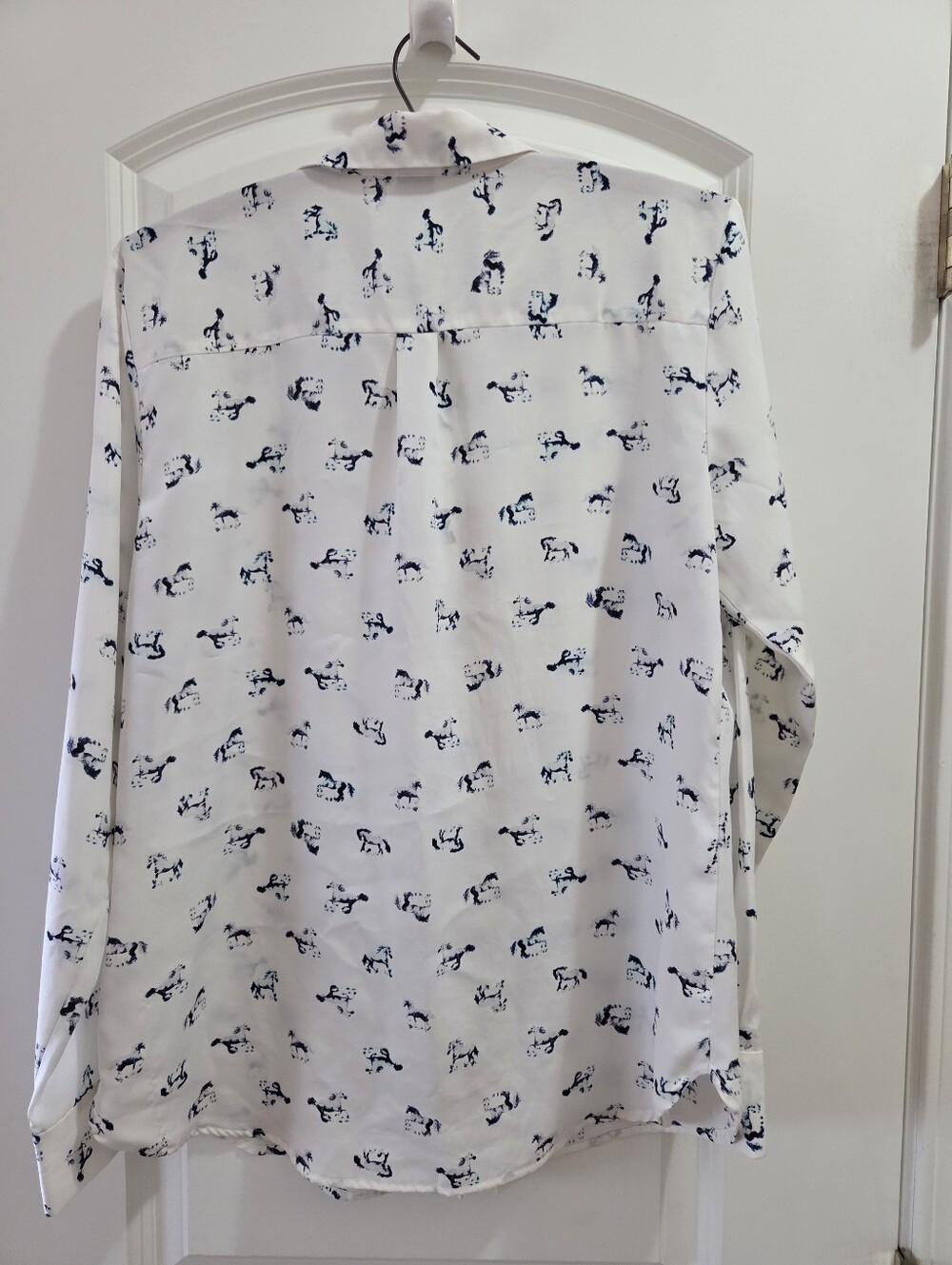 Ann Taylor Button-Down Shirt with Navy Blue Horses - Picture 2 of 5